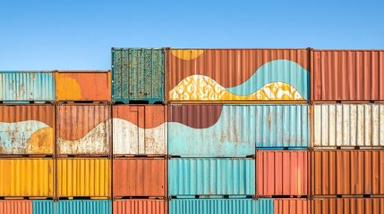 Fototapeta premium Colorful shipping containers stacked high
