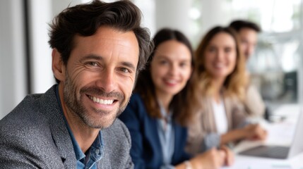 Business team smiling, successful collaboration
