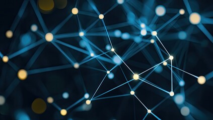 Abstract network connection; glowing nodes and lines.  Deep blue background