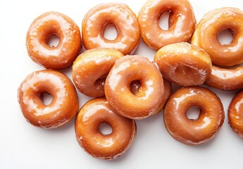 Freshly Glazed Donuts Arranged in a Deliciously Attractive Pattern on a Bright White Background