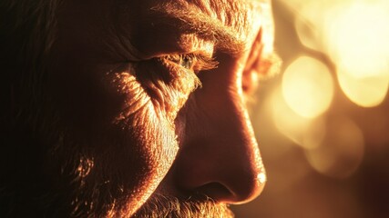 Close-up portrait of an elderly man in golden light
