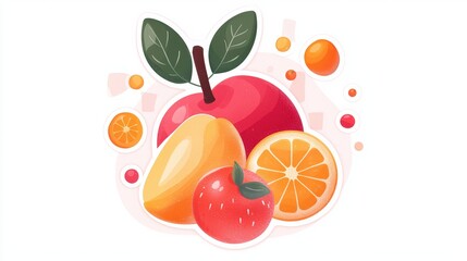 Naklejka premium Minimalist fruit-themed sticker collection in warm pink hues, designed on a blank canvas. Mood: soft and refreshing
