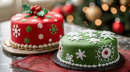 christmas cake with candles and decorations