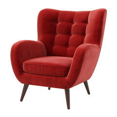 Red velvet armchair, modern design, comfortable seating.