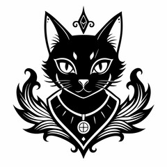 Elegant Black Cat in Ornate Design with Mystical Symbols
