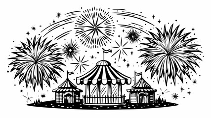 Fototapeta premium Festive Circus Tent with Fireworks and Stars in Vintage Style Illustration