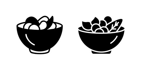 A minimalist vector icon set showcasing salad bowls, suitable for healthy eating and kitchen designs.
