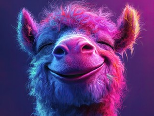 horse, strong laughter. manifestations of human emotions of laughter. on a monochromatic colored background. neon multi-colored light.