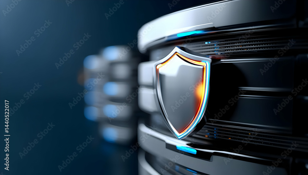 Poster close-up of modern servers showcasing security features. the image highlights the importance of data