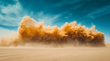 Spectacular Dust Storm Engulfing the Arid Landscape under a Turquoise Sky