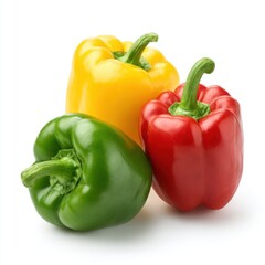 Colorful bell peppers red yellow green isolated on white background
