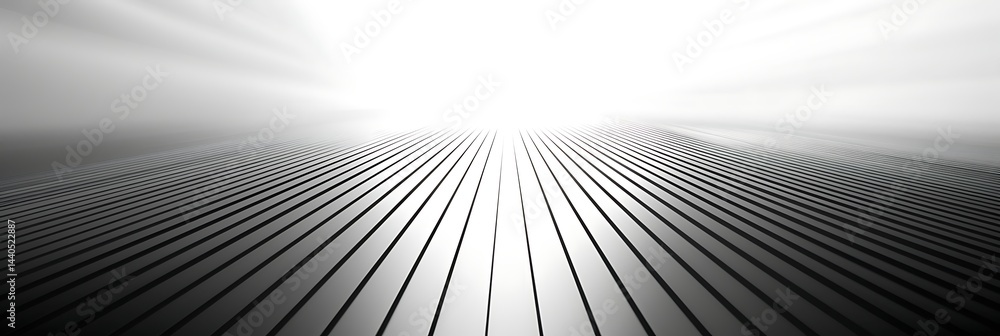 Poster abstract monochrome background featuring lines on a surface receding in perspective towards a bright