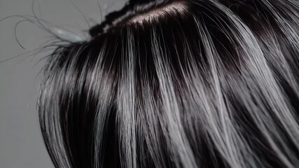 Elegant movement of shimmering black hair in slow motion across different angles