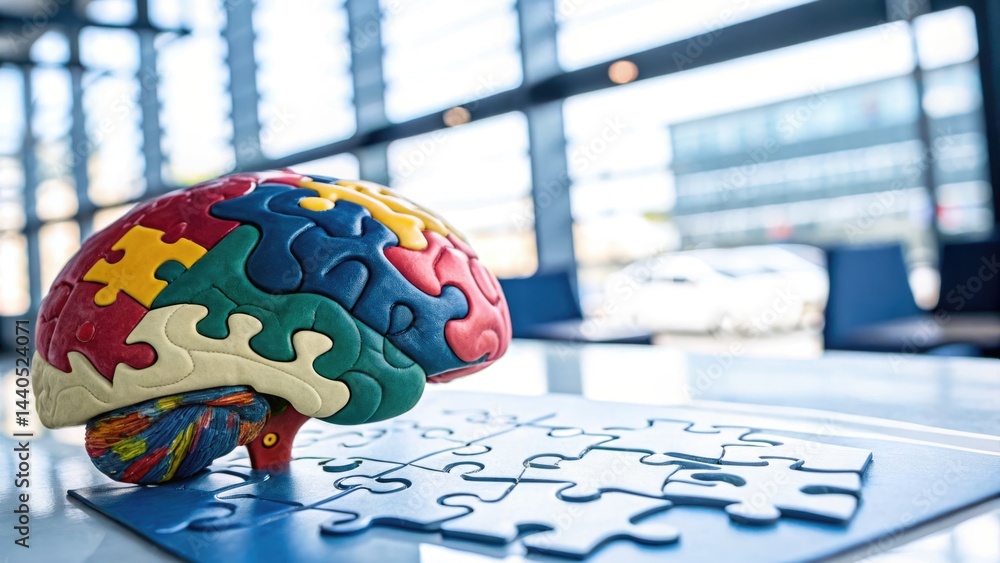 Poster engaging learning experience with colorful brain-shaped puzzle representing human resource developme
