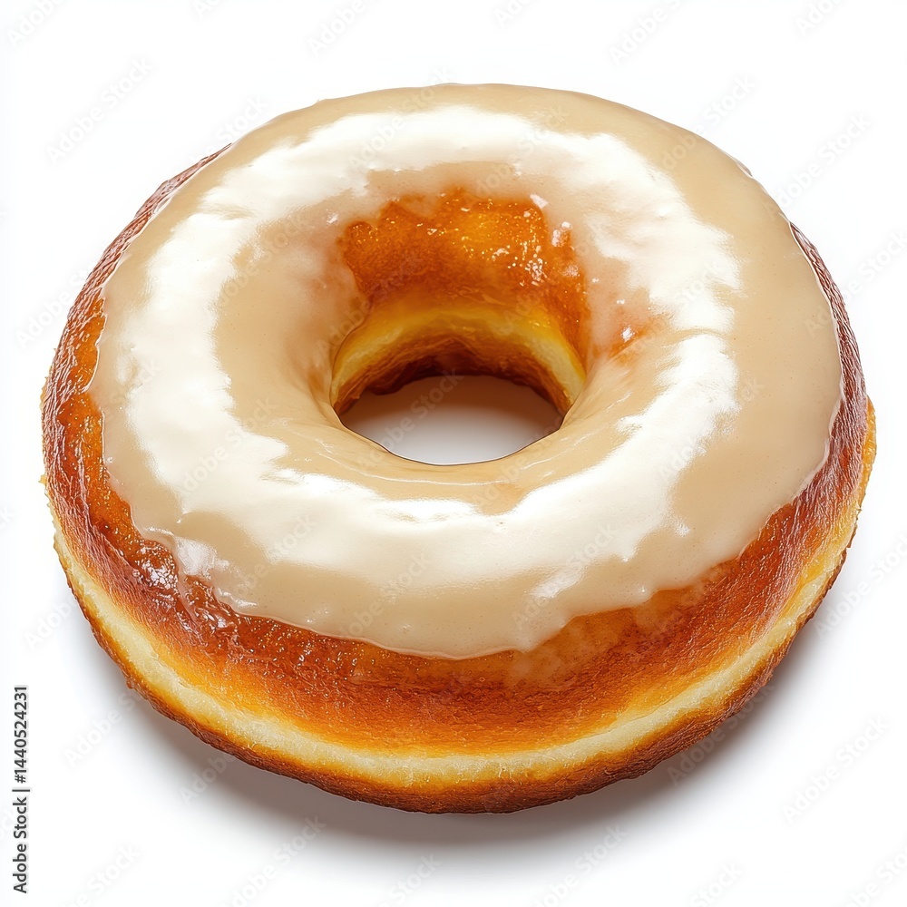 Poster glazed donut with a soft texture resting on a clean surface, showcasing the inviting shine and delic