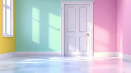 Colorful Interior Room with White Door and Window Light