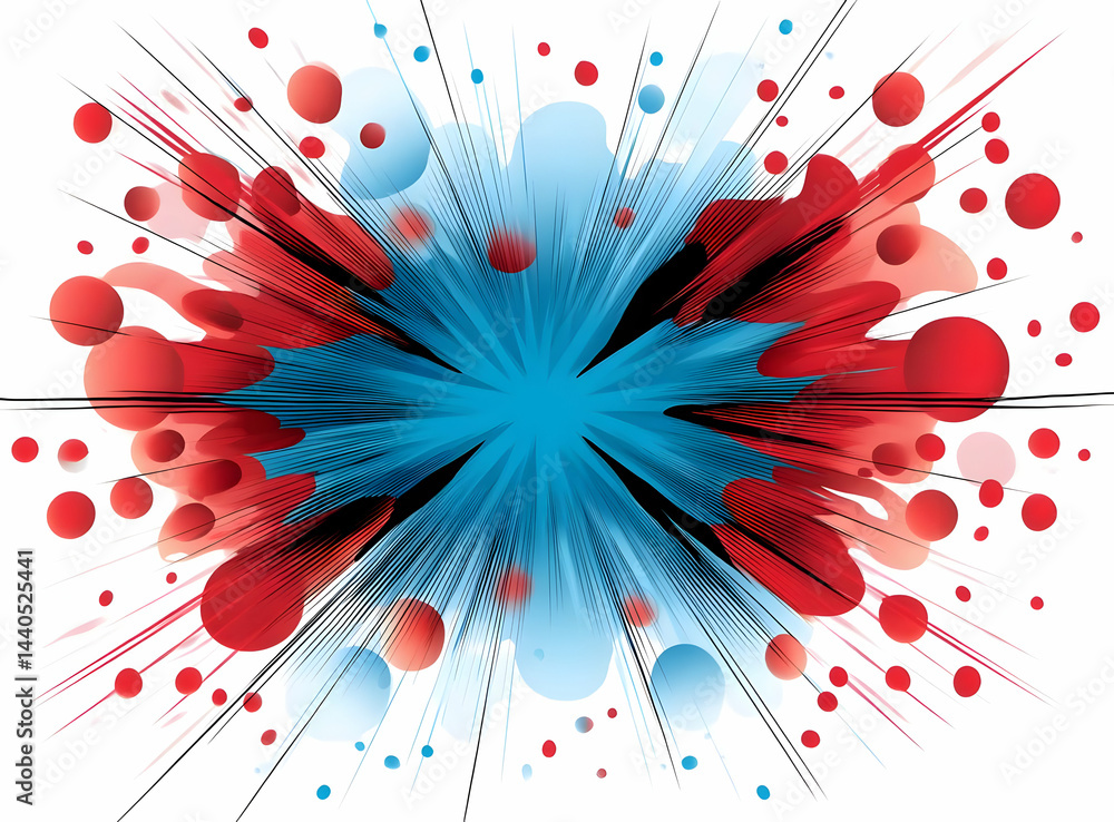 Poster vibrant abstract explosion of blue and red colors, featuring dynamic shapes and splashes. perfect fo