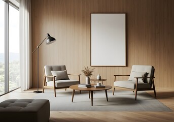Modern interior design with blank canvas and stylish furniture