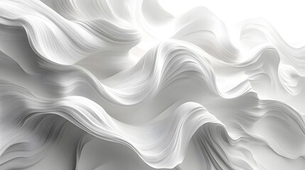 Fototapeta premium Undulating Fabric, White Abstract Waves, Curving Surfaces, Smooth Textile Forms, Elegant Shapes, Monochrome Flowing Pattern