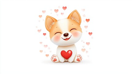 Smiling puppy illustration with heart paws and blushing cheeks. Mood: cheerful and cuddly