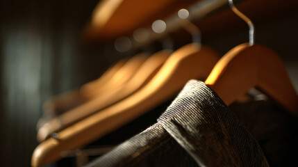 Clothes on wooden hangers