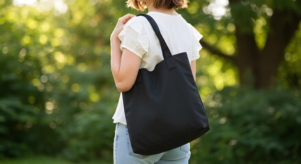 Person with tote bag outdoors in natural setting
