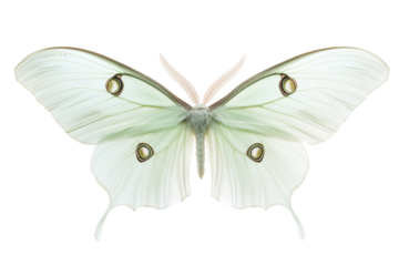 Delicate Pale Green Moth with Detailed Wings . White background PNG