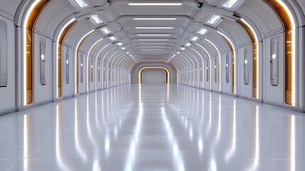 Futuristic Interior Corridor with Illuminated Architectural Design