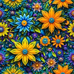 Vibrant 3D Floral Design   Summer Blooms  Colorful Flower Background  Paper Flowers 