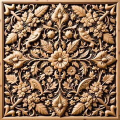 Intricate Wooden Carving  Floral Panel  Ornate Design  Craftsmanship   Relief Art   Nature