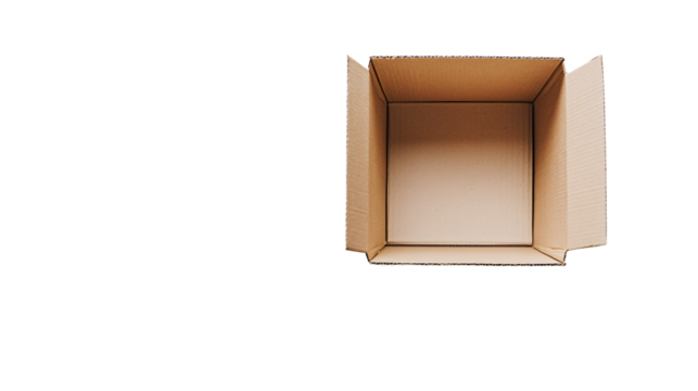 Empty Cardboard Box from Above on White Background - Packaging, Storage, Delivery Concept