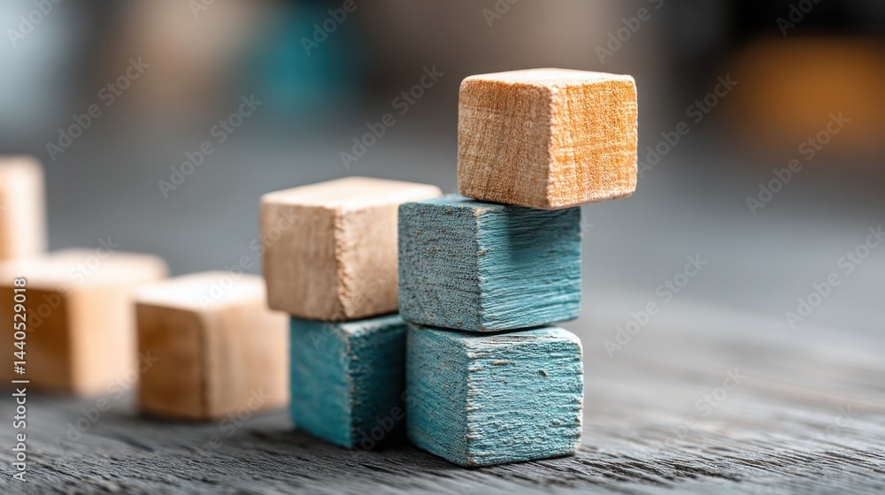Poster stack of wooden blocks representing analyst upgrade catalyst and price movement dynamics in the inve