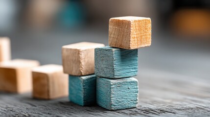 Stack of wooden blocks representing analyst upgrade catalyst and price movement dynamics in the investment sector