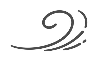Swirl wind with curved line and dynamic arc, cartoon doodle style. Breeze, gust, airflow, draft, current, zephyr, wind swirl, vortex symbol, air stroke, breeze icon. Vector illustration.