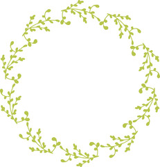 Round frame with pleasant light green branches on white background.eps