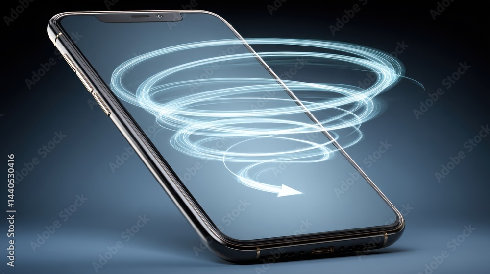 Poster a smartphone with glowing light emitting from it representing digitalization in business operations 