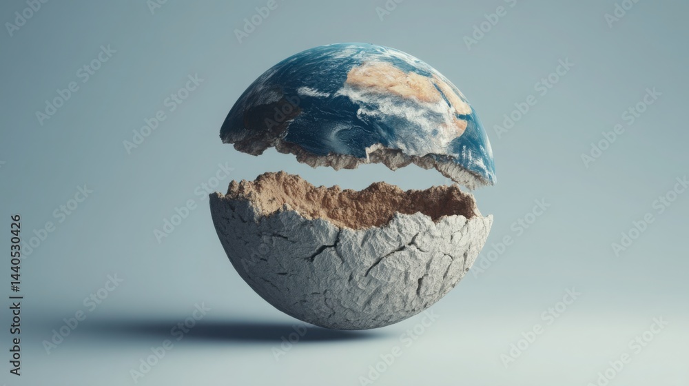 Poster the earth resting inside a cracked egg symbolizing business continuity and resilience in a fragile e