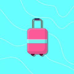 Sweet pink summer travel suitcase, fun vacation, bright cute vector illustration
