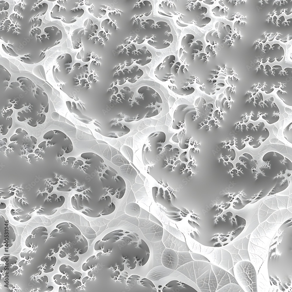 Poster abstract monochrome background texture featuring intricate, branching white fractal patterns resembl