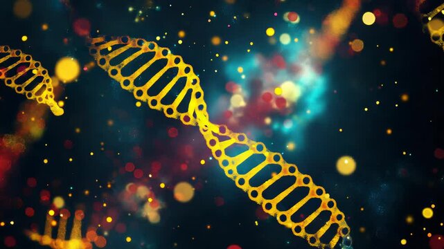 DNA double helix genetic material. Gene sequencing abstract design. Floating in space background, 
science, abstract, biology, biotechnology, molecular, health, genetic