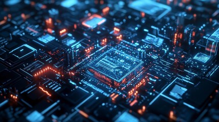 Obraz premium Glowing Blue and Orange Circuit Board Abstract Technology Background