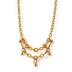 Elegant golden chain necklace with tiered design and pendant details, isolated on a clean, white backdrop.