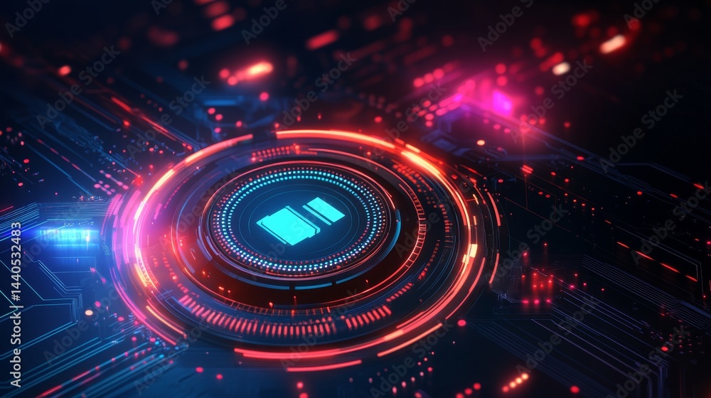 Poster digital technology innovation showcase virtual space graphic design futuristic environment abstract 