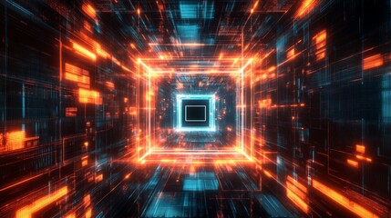 Dynamic digital tunnel exploration virtual reality animated visuals futuristic environment perspective conceptual tech journey