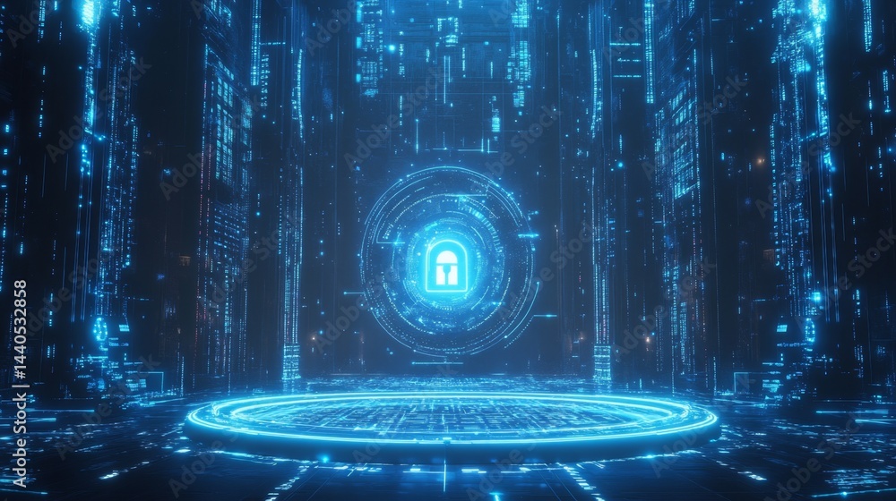 Poster digital security breakthrough virtual environment 3d visualization futuristic space high-tech concep