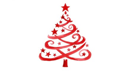 Watercolor Christmas tree with stars, for holiday cards
