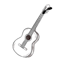 classic guitar vector line art hand drawn illustration