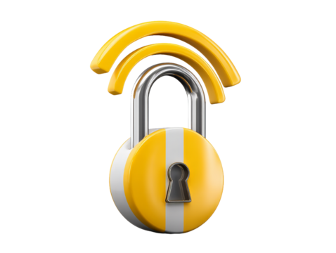 Exploring Secure Technology with a 3D Realistic Yellow Padlock and Key in a Cybersecurity Icon Set for Modern Visuals