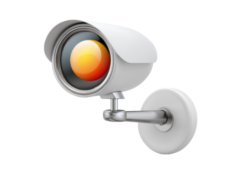 Exploring Modern Cybersecurity Concepts Through a Realistic Icon Set Featuring a White Security Camera with Red Lens and Innovative Tech Elements