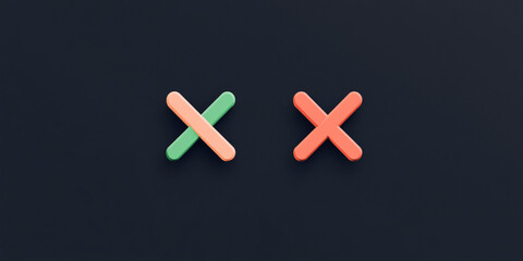 Obraz premium Red X and Green Tick Isometric Icon Approval Disapproval Symbols Correct Incorrect Choice Evaluation Feedback Positive Negative Decision Making Graphic Design Element 
